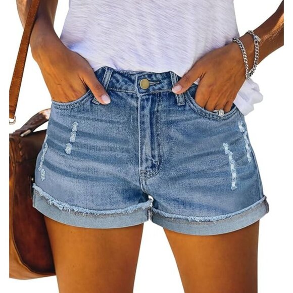 Women's Mid-High Rise Distressed Jean Shorts – Light Blue – Size S – NWOT - Picture 1 of 4